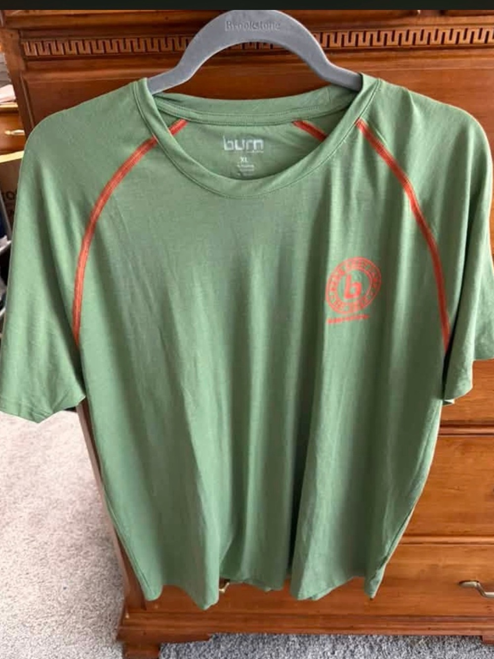 Burn Men's Short Sleeve Performance Tee in Green with Orange Trim